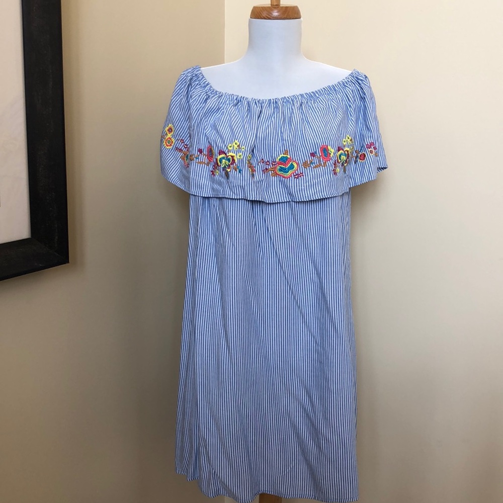 Target Blue/White Striped Off the Shoulder Dress